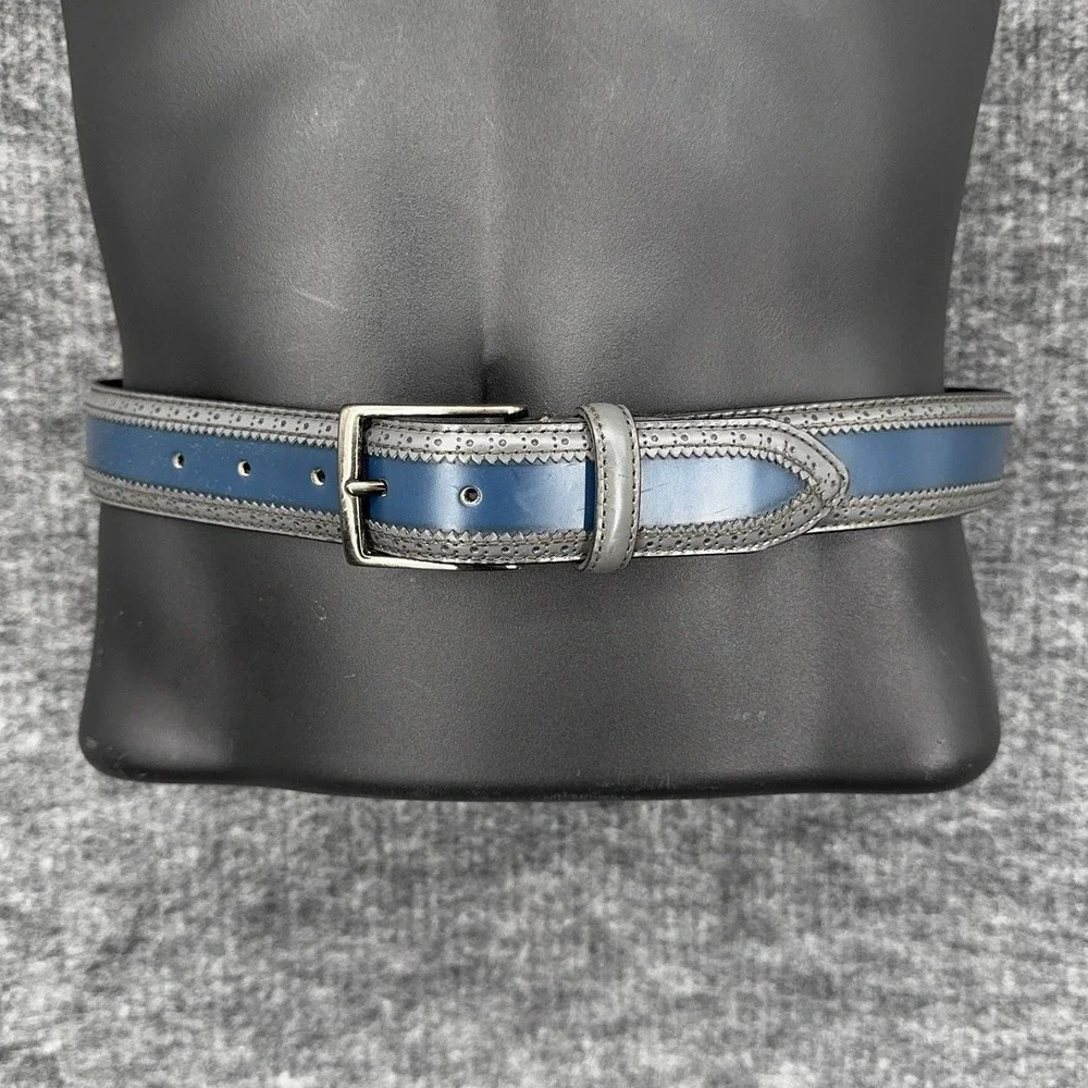 Canali Leather Belt Mens 42 Blue Gray Two Tone Silver Buckle Italy 105/120